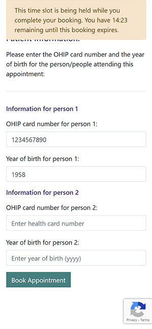 Screen capture of esfam.ca flu shot booking page.